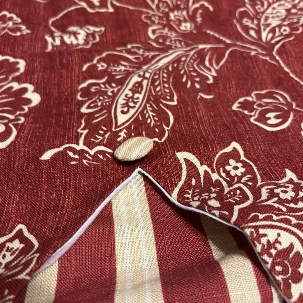 2 VTG Floral Window Valance Red White Stripe Double Layer Scalloped 52